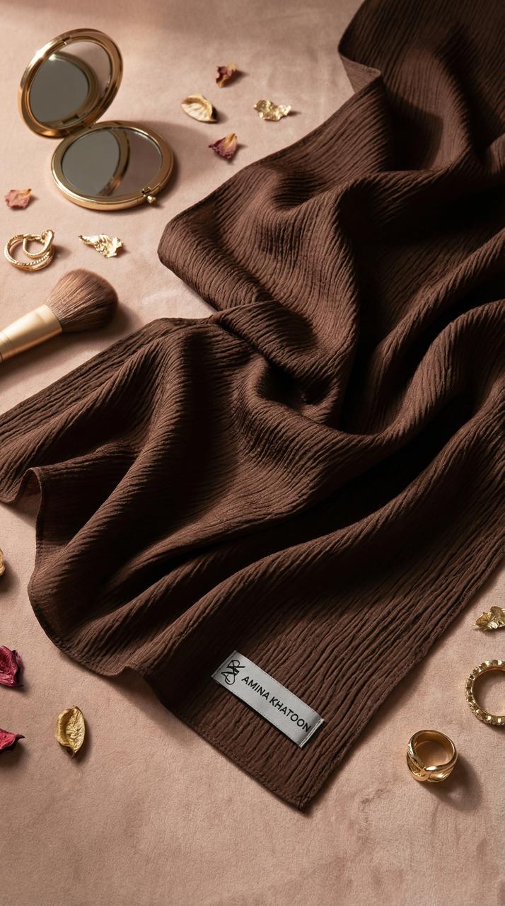 BROWN WRINKLE SILK SCARF