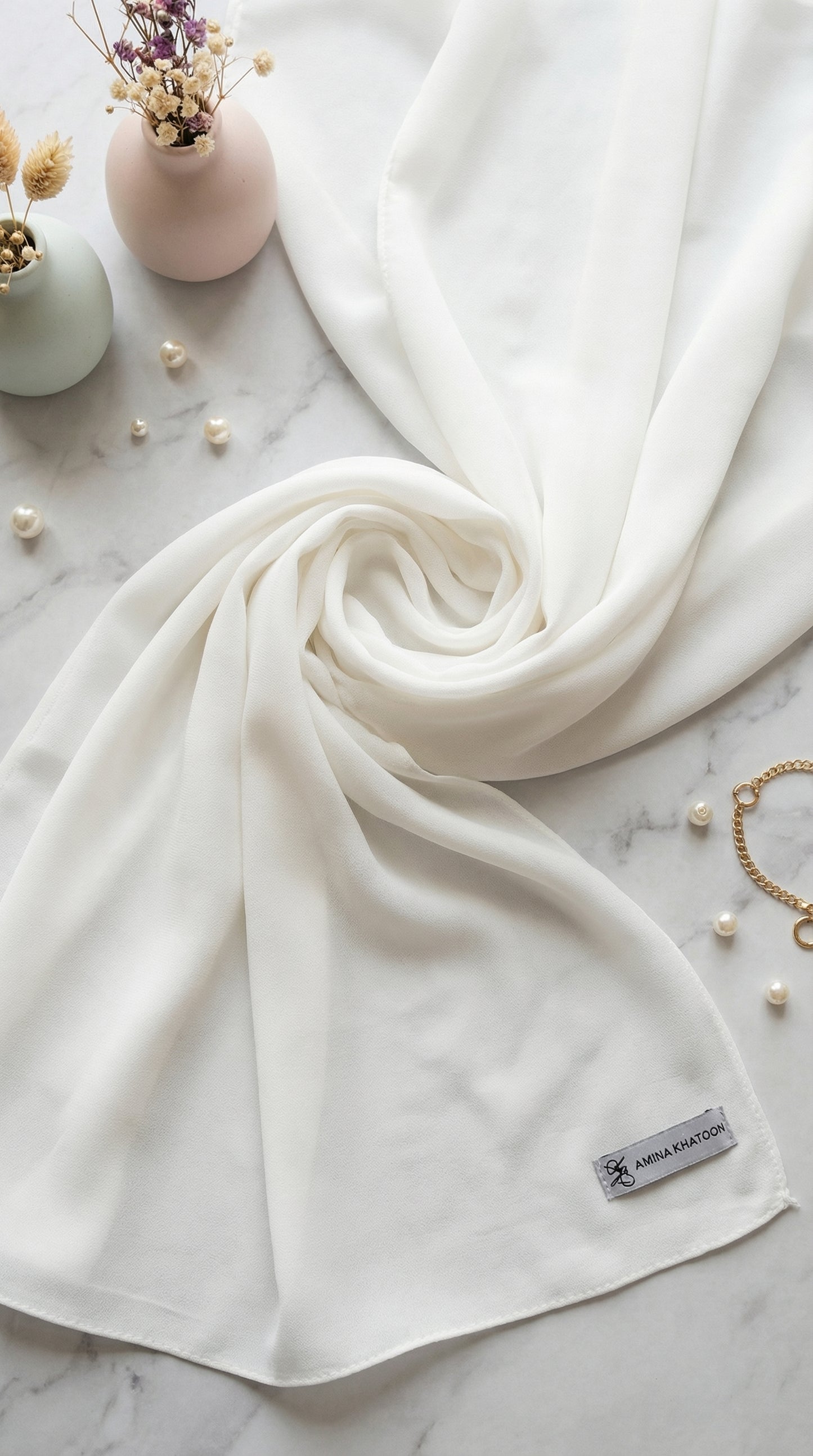 WHITE CHIFFON SCARF